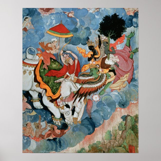 Póster Combate de Krishna con Indra, c.1590 (Frente)