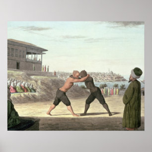Póster Combate de lucha, Constantinopla (w/c en el papel)