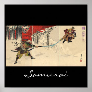 Póster Combate de Samurai en la nieve alrededor de 1890