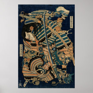Póster COMBATE SAMURAI CON ESPALDAS KATANA de Hokusai