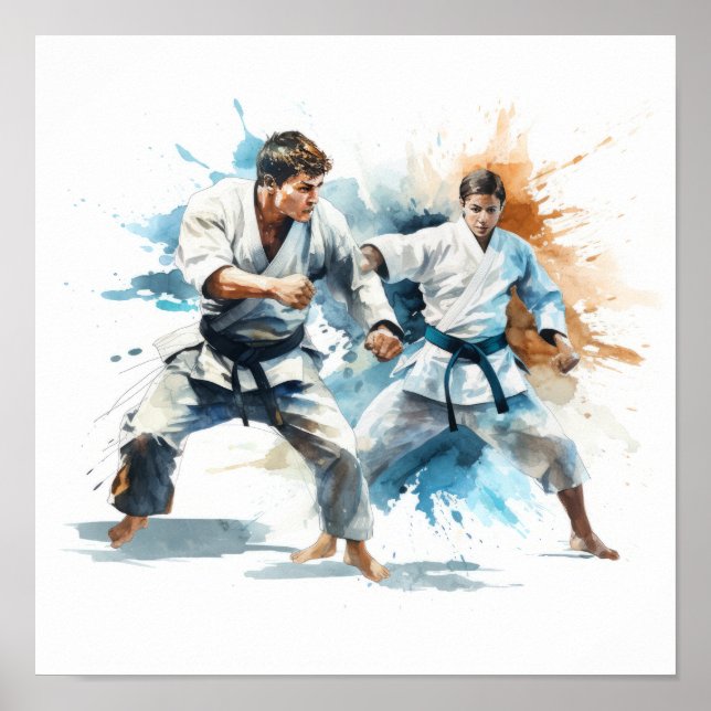 Póster Combatientes dinámicos de yudo - Competencia por l (Frente)