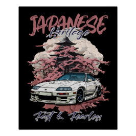 Póster Combinación de autos JDM en el paisaje japonés.