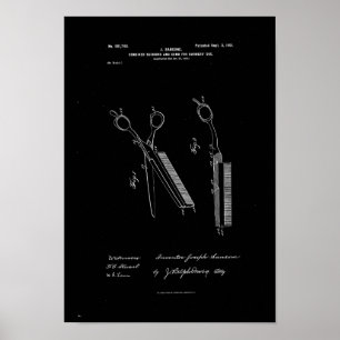 Póster Combined Scissors Comb Barbers Patent Poster