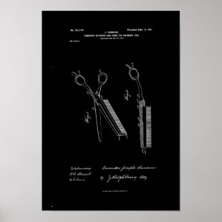 Póster Combined Scissors Comb Barbers Patent Poster