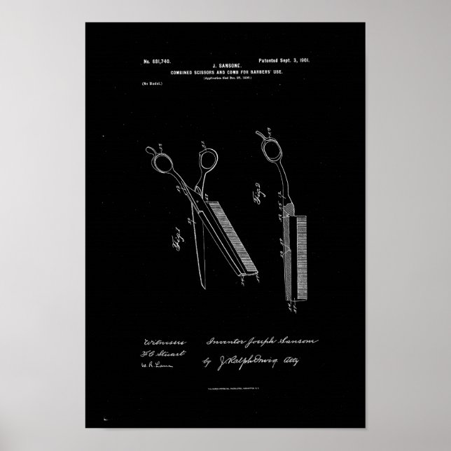 Póster Combined Scissors Comb Barbers Patent Poster (Frente)