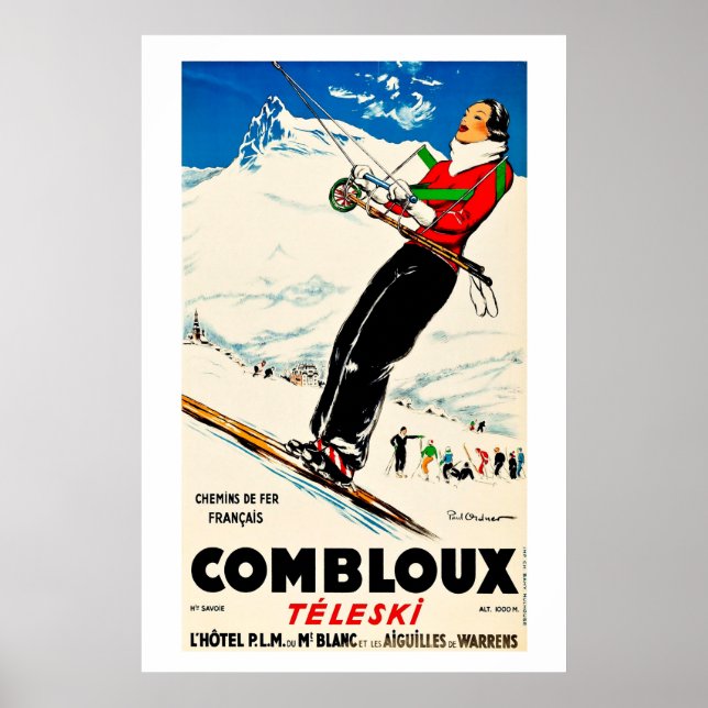 Póster Combloux,Chemins de Fer Francias, Poster de esquí (Frente)
