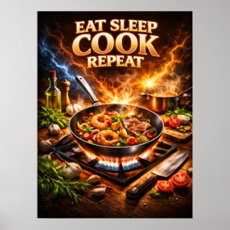 Póster Come Cocina Duerme Retro