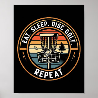 Póster Come Disc Golf Duerme Repite Divertido Retro Atard