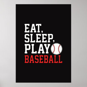 Póster Come Dormir Jugar Béisbol Frase Divertida de Béisb