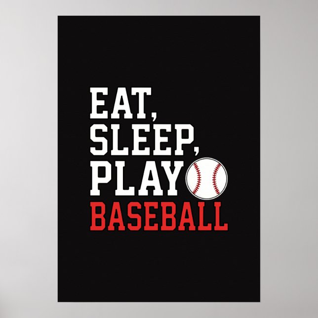 Póster Come Dormir Jugar Béisbol Frase Divertida de Béisb (Frente)