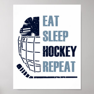 Póster Come Hockey Dormir Repetir Máscara Divertida Pegar