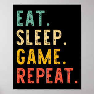 Póster Come Jugar Dormir Repetir Videojugador Juegos Vint