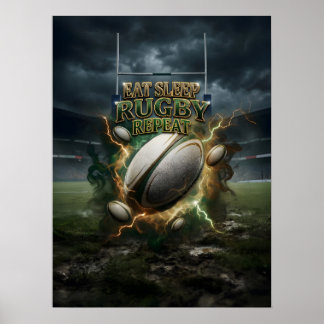 Póster Come Rugby Duerme Rugby Fuego