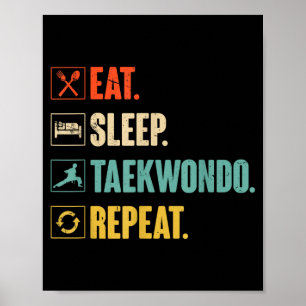Póster Come Taekwondo Duerme Repite Retro Vintage Taekwon