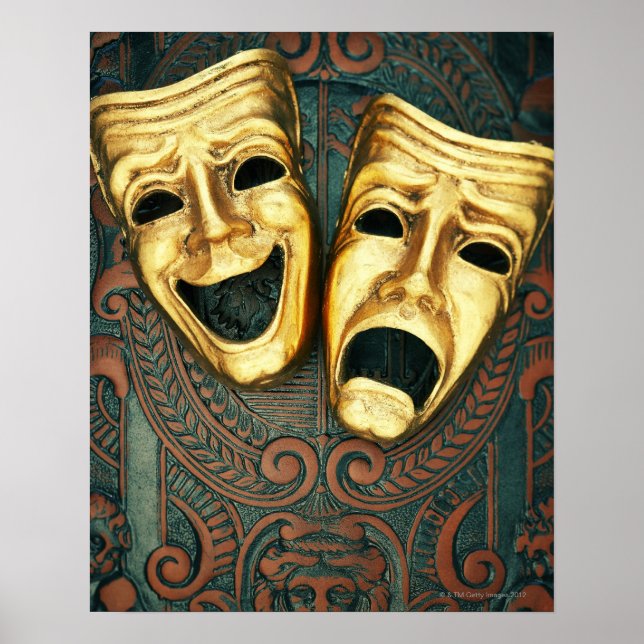 Póster Comedia de oro y tragedia enmascara con motivos (Frente)