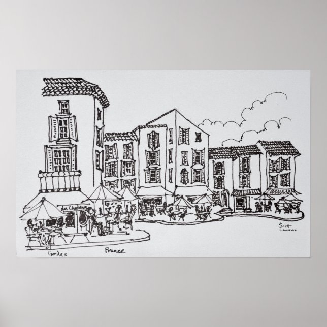 Póster Comedor al aire libre | Gordes, sur de Francia (Frente)