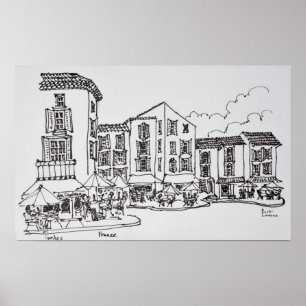 Póster Comedor exterior  Gordes, sur de Francia