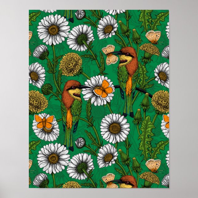 Póster Comedores de abejas en un prado primaveral (Frente)
