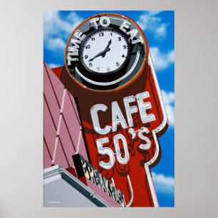 Póster Comensal de los años 50 del café en el poster