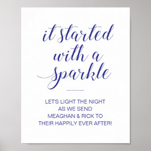 Póster Comenzó Con Un Esparkler Boda Azul