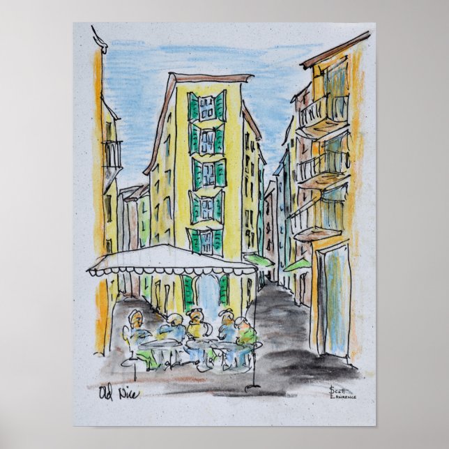 Póster Comer al aire libre en el casco antiguo de Niza |  (Frente)