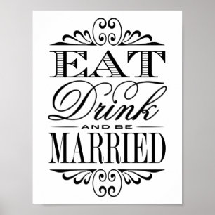 Póster Comer, beber y casarse - Rótulo Boda blanco