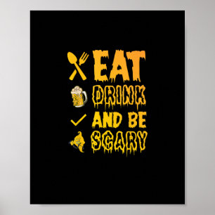 Póster Comer Bebida Y Tener Miedo De Halloween Retro Clas