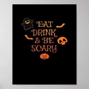 Póster Comer Bebida Y Tener Miedo Halloween Clásico Retro