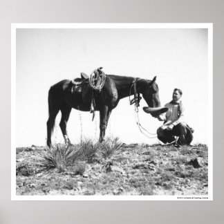 Póster Comer caballo del gorra de un vaquero.