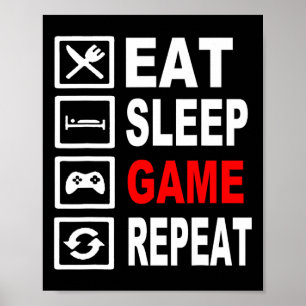 Póster Comer Divertido Juego De Sueño Repetir Para Los Am