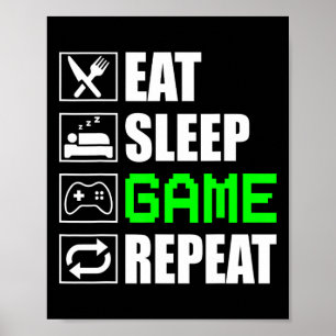 Póster Comer Divertido Juego De Sueño Repetir Para Los Am