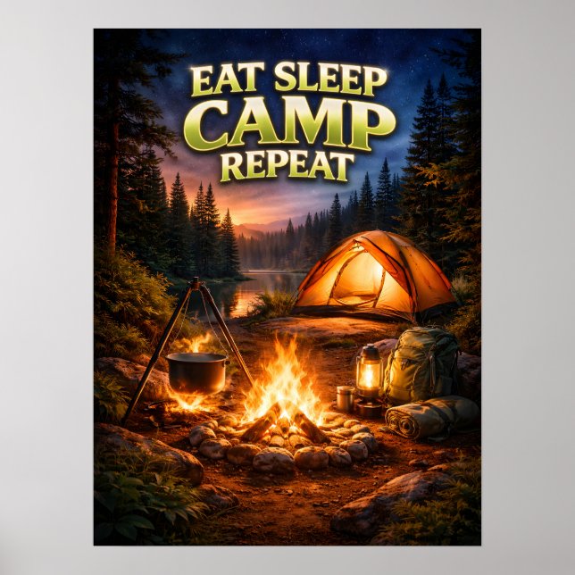 Póster Comer Dormir Acampar Llama (Frente)