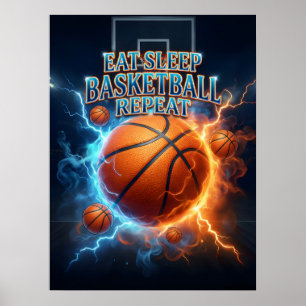 Póster Comer Dormir Baloncesto Fuego