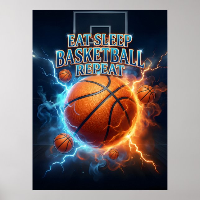Póster Comer Dormir Baloncesto Fuego (Frente)