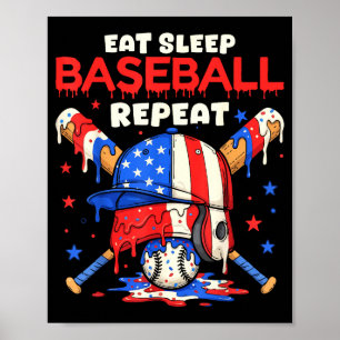 Póster Comer Dormir Béisbol Repetir Divertido Helado Gote
