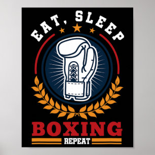 Póster Comer Dormir Boxeo Repetir Mma Kickboxing Boxeador
