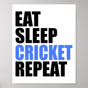 Póster Comer Dormir Críquet Repetir Equipo Liga Amateur P