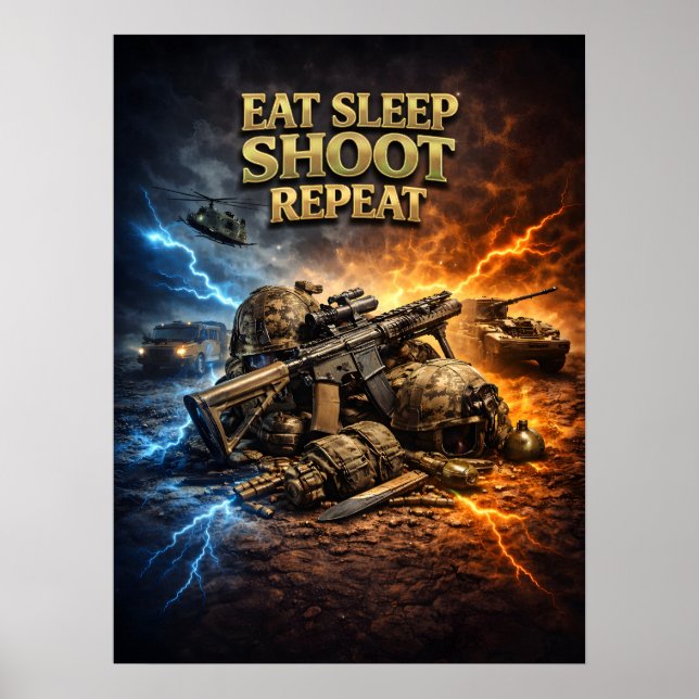 Póster Comer Dormir Disparar Repetir (Frente)