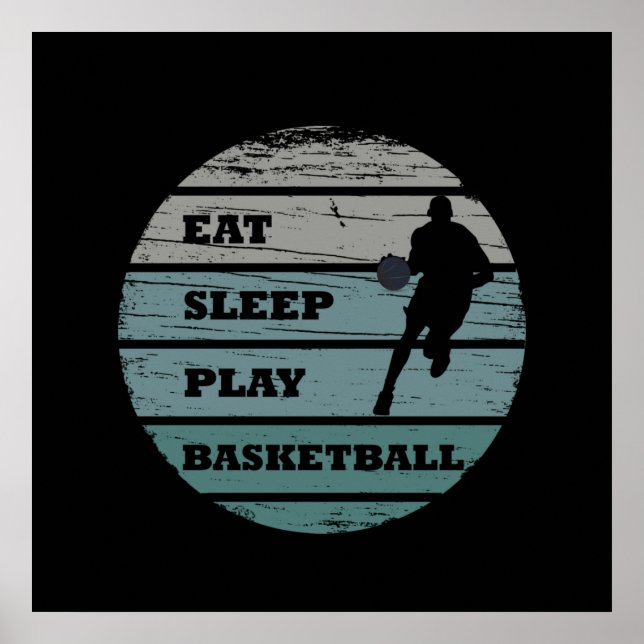 Póster comer dormir jugar baloncesto (Frente)