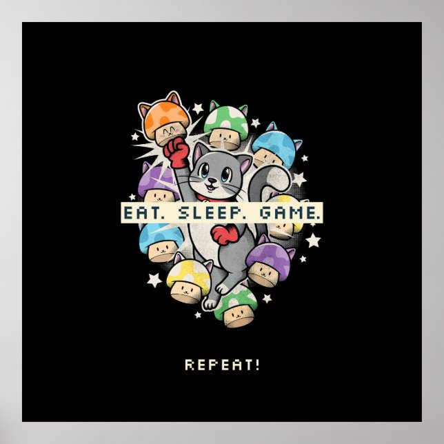 Póster Comer, dormir, jugar, repetir (Frente)