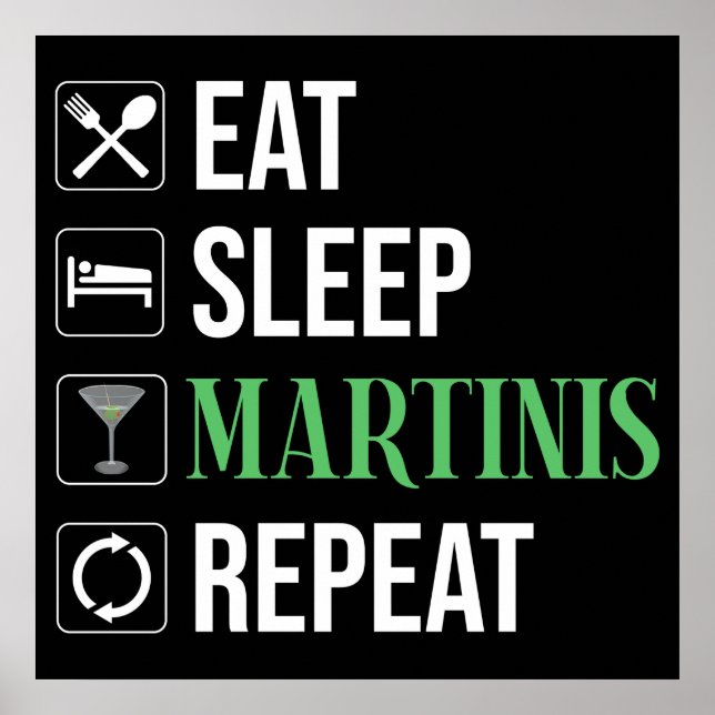 Póster Comer. Dormir. Martinis. Repetir. (Frente)