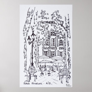 Póster Comer en una plaza  Aix en Provence, Francia