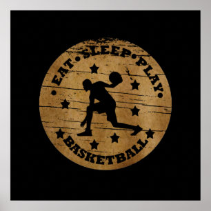 Póster comer jugar al baloncesto