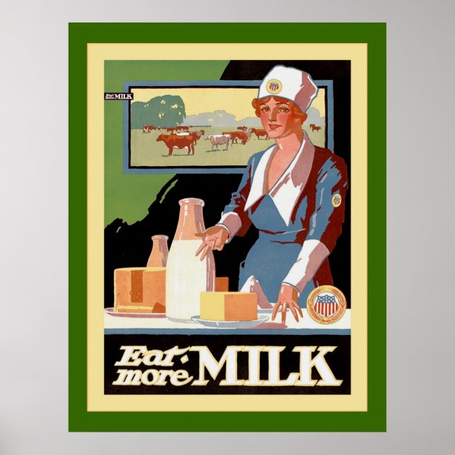 Póster Comer más leche ~ Publicidad vintage (Frente)