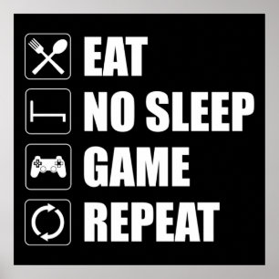 Póster Comer, no dormir, jugar, repetir - Gracioso videoj