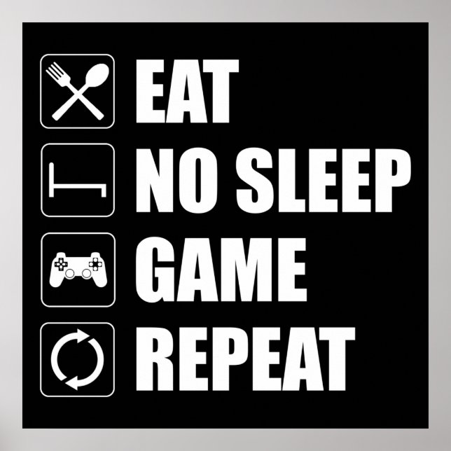 Póster Comer, no dormir, jugar, repetir - Gracioso videoj (Frente)