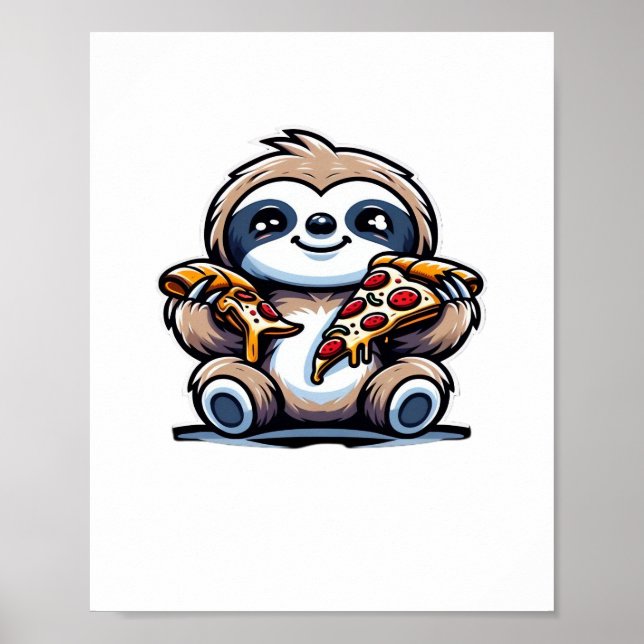 Póster Comer pizza humorística, Kawaii Animal Lover (Frente)