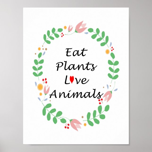 Póster comer plantas amar animales veganos (Frente)