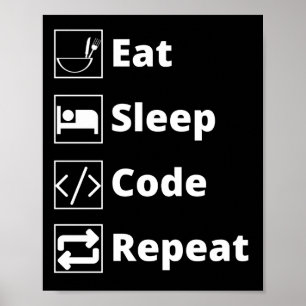 Póster Comer Poster de repetición de código de sueño
