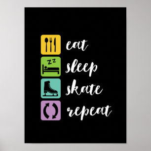 Póster Comer Skate Sleep Skate Graciosa Figura Skaters Pa